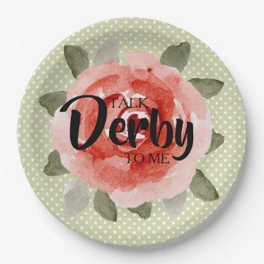 Red Rose on Lime Dots Derby Paper Plates
