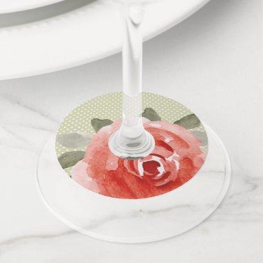 Red Rose on Lime Dots Wine Glass Tag
