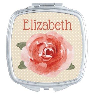 Red Rose on Red & White Polka Dots Compact Mirror