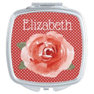 Red Rose on Red & White Polka Dots Compact Mirror