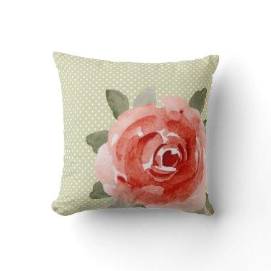 Red Rose on White and Lime Dots Throw Pillow