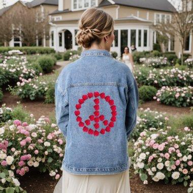Red Rose Peace Symbol Denim Jacket