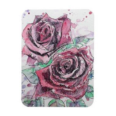 Red Rose roses Floral Flowers Watercolor Magnet