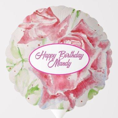 Red Rose Roses Flower Pattern Paper Party Plate Balloon