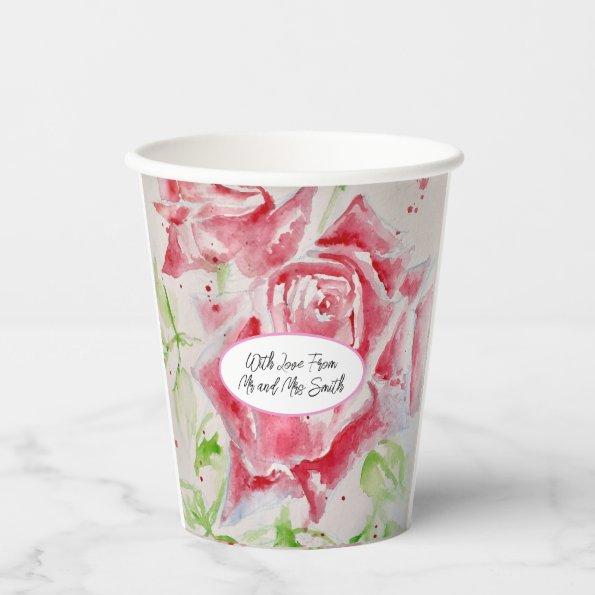 Red Rose Roses Flower Pattern Watercolor Wedding Paper Cups