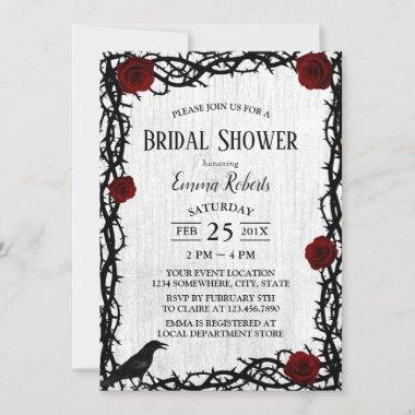 Red Rose & Thorn Rustic Fairytale Bridal Shower Invitations