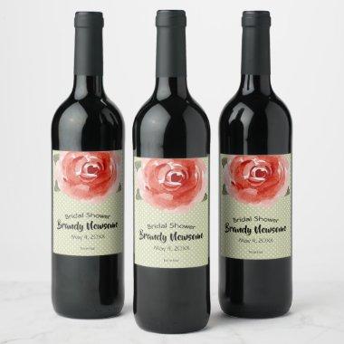 Red Rose Watercolor Floral Wine Label