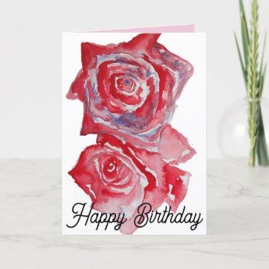 Red Rose Watercolour Birthday Invitations