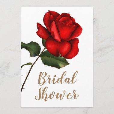 Red Rose White Floral Chic Elegant Bridal Shower Invitations