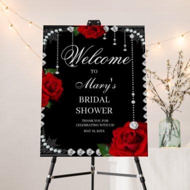 Red Roses And Diamonds Bridal Shower welcome Sign