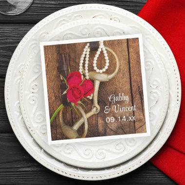 Red Roses and Horse Bit Country Western Wedding Paper Napkins