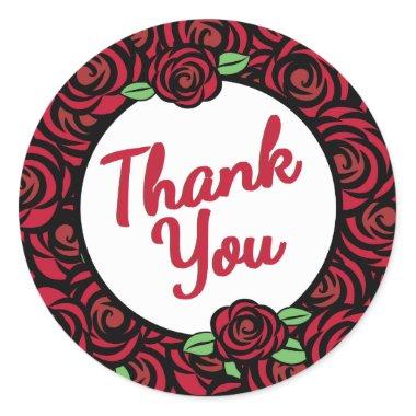 Red Roses and Stripes, Thank You Classic Round Sticker