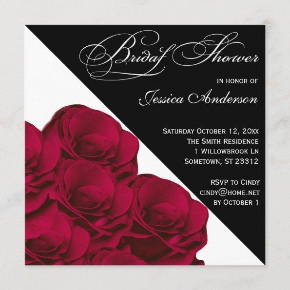 Red Roses Black and White Bridal Shower Invite