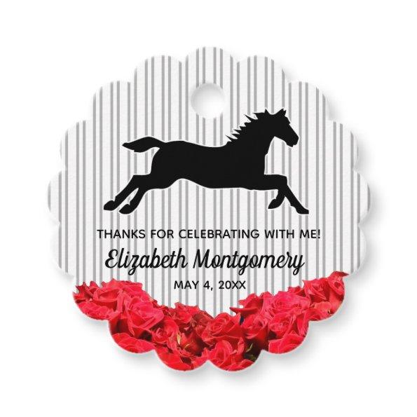 Red Roses Black White Stripes Derby Race Horse Favor Tags