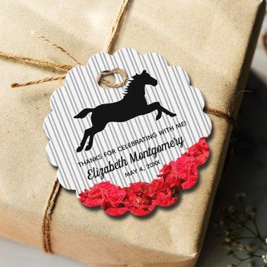 Red Roses Black White Stripes Derby Race Horse Favor Tags