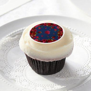 Red Roses Blue Shabby Chic Glam Birthday Party Edible Frosting Rounds