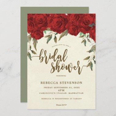 red roses floral bridal shower Invitations