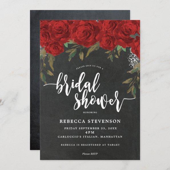 red roses floral bridal shower Invitations chalk
