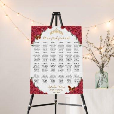 Red Roses Floral Gold Quinceañera Seating Chart Foam Board