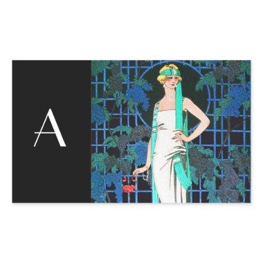 RED ROSES IN THE NIGHT,ART BEAUTY FASHION MONOGRAM RECTANGULAR STICKER