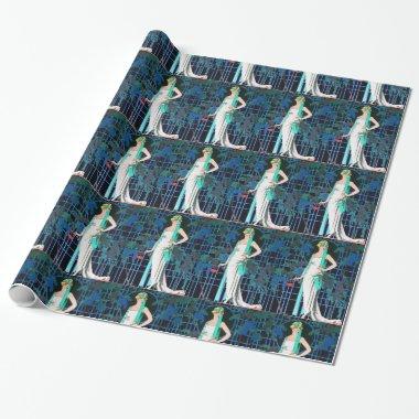 RED ROSES IN THE NIGHT ART DECO BEAUTY FASHION WRAPPING PAPER