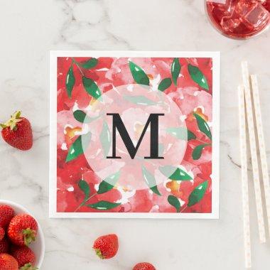 Red Roses Monogram Paper Paper Dinner Napkins