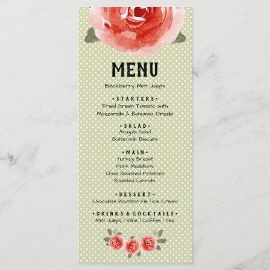 Red Roses on Lime & White Dots Menu Invitations