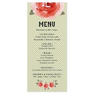 Red Roses on Lime & White Dots Menu Invitations