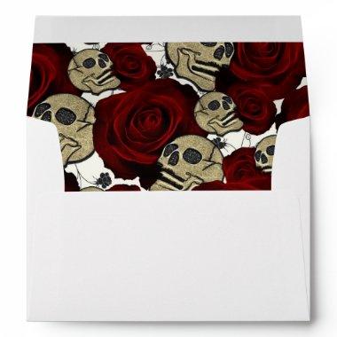 Red Roses & Skulls Black Floral Gothic White Envelope