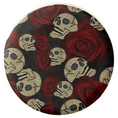 Red Roses & Skulls Grey Black Floral Gothic Chocolate Covered Oreo