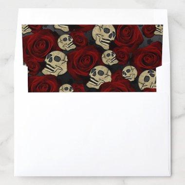 Red Roses & Skulls Grey Black Floral Gothic Envelope Liner