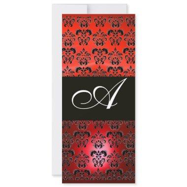 RED RUBY AND BLACK DAMASK MONOGRAM , white Invitations