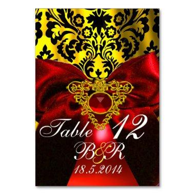 RED RUBY RIBBON GOLD CELTIC HEART DAMASK MONOGRAM TABLE NUMBER