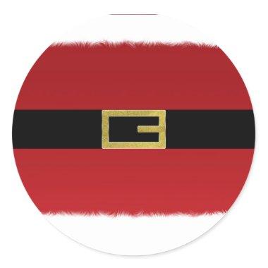 Red Santa Claus Belt & White Fur Christmas Classic Round Sticker