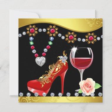 Red Shoes, Wine & Jewels Any Event Invitations