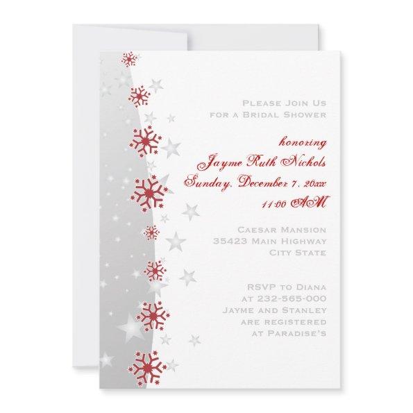 Red silver gray snowflake wedding bridal shower Invitations