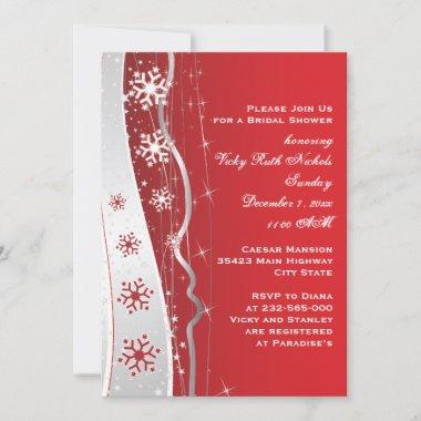 Red, silver grey snowflake wedding bridal shower Invitations