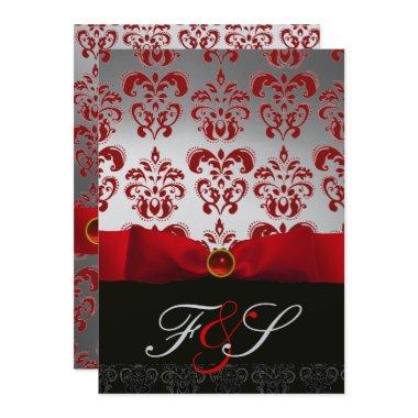RED SILVER RIBBON & BLACK DAMASK MONOGRAM Ruby