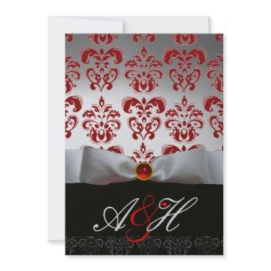 RED SILVER RIBBON & BLACK DAMASK MONOGRAM Ruby Invitations