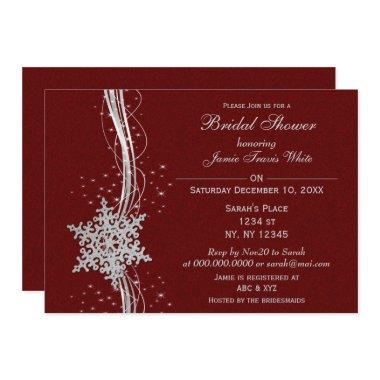 red silver Snowflake Winter Bridal Shower Invite