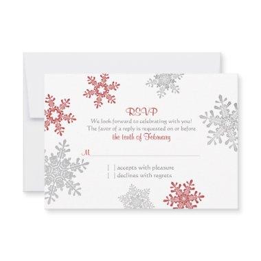 Red Silver Snowflake Winter Wedding RSVP