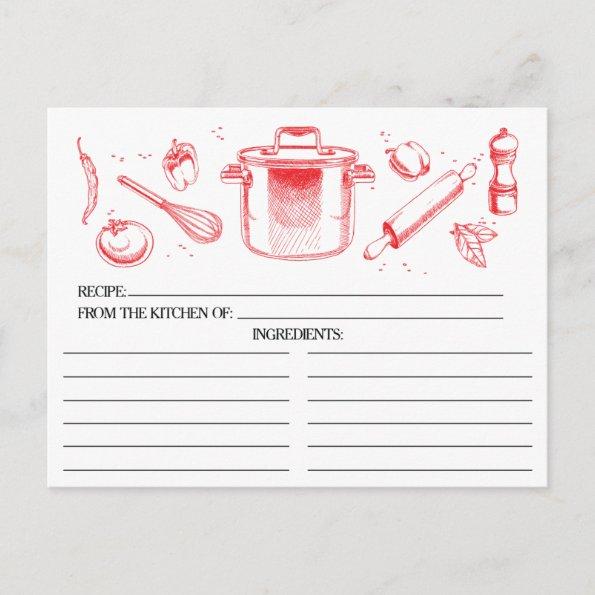 Red Sketched Kitchen Tools Recipe Invitations