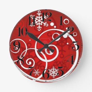 Red Snow Christmas Holiday Clock