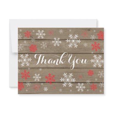 Red Snowflake Winter Rustic Wood Thank You