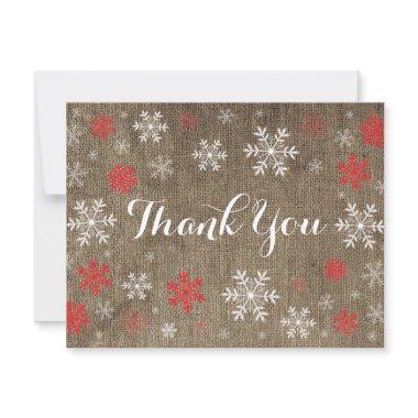Red Snowflakes Winter Burlap Thank You