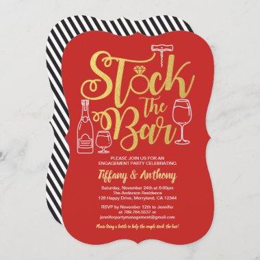 Red Stock the bar Invitations engagement party gold