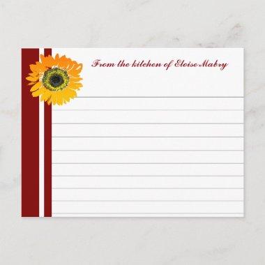 Red Stripes Sunflower Personalized Recipe Invitations