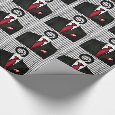 Red Tie Black Wedding Tux for Groomsman Wrapping Paper