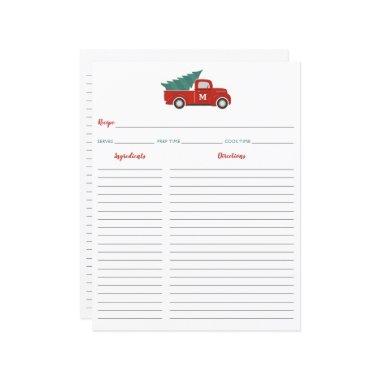 Red Truck Christmas Recipe Invitations Binder Insert