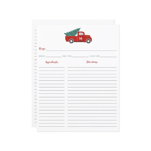 Red Truck Christmas Recipe Invitations Binder Insert